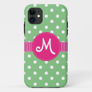 Mint & White Polka Dots Ribbon iPhone 11 Hoesje