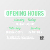 Mint & White Retro Script QR-code Openingstijden Raamsticker (Vel)