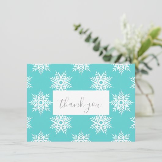 Mint White Snowflake Pattern Bedankkaart (Staand voorkant)
