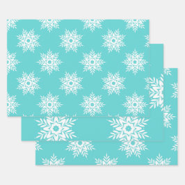 Mint White Snowflake Pattern Inpakpapier Vel