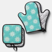Mint White Snowflake Pattern Ovenwant & Pannenlap Set (Voorkant / Achterkant)