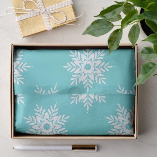 Mint White Snowflake Pattern Tissuepapier (Geschenk)