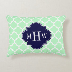 Mint WhMarokkaanse marineblauw 3 Initiaal monogram Accent Kussen
