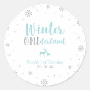 Mint Winter Onderland 1st Birthday Party Favor Ronde Sticker