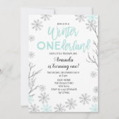 Mint Winter ONE derland Snow Birthday Invitation (Devant)
