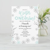 Mint Winter ONE derland Snow Birthday Invitation (Debout devant)
