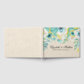 Mint wit geel bloemenjute textuur bruiloft gastenboek (Volledig)