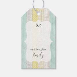 Mint & Yellow Boho Geo Wood Pattern Gepersonalisee Cadeaulabel