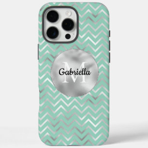 Mint Zigzag Stripes Monogram iPhone 16 Pro Max Hoesje