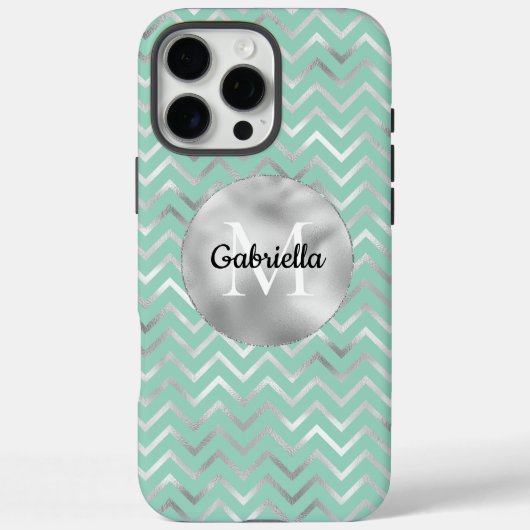 Mint Zigzag Stripes Monogram Case-Mate iPhone Case (Achterkant)