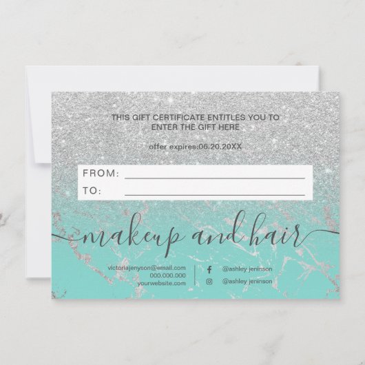 Mint zilverglitter marble ombre gift certificate (Achterkant)
