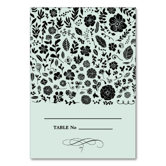 Mint | Zwart Bloemen Tafel Plaats Kaart (Voorkant)
