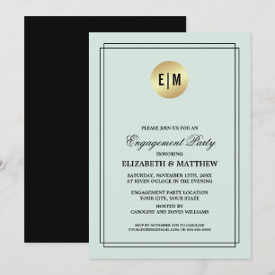 Mint, zwart, Gold Foil Engagement Party - Uitnodig Kaart