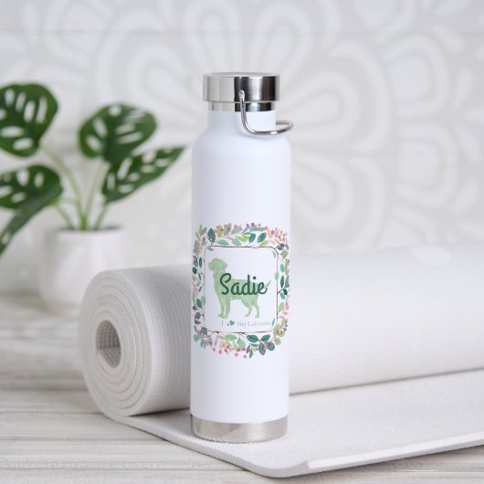 Mintegroene Labrador | Aangepaste naam & foto Waterfles (Yoga (Gedraaid) )