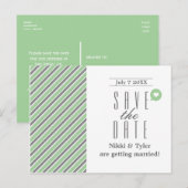 Mintgrijze & witte moderne Save The Date-ansichtka Aankondigingskaart (Voorkant / Achterkant)