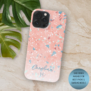 Mintgroen Blauw Wit Koraalrood Terrazzo Patroon Case-Mate iPhone 14 Pro Max Hoesje