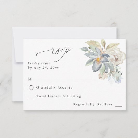 Mintgroen en witte bloemen geen maaltijd RSVP Kaartje (Voorkant)