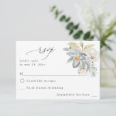 Mintgroen en witte bloemen geen maaltijd RSVP Kaartje (Staand voorkant)
