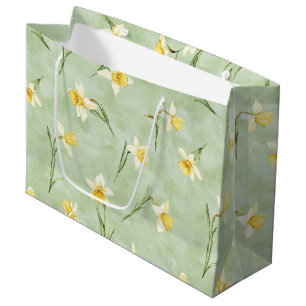 Mintgroen geel witte narcissen bloemen verjaardag groot cadeauzakje