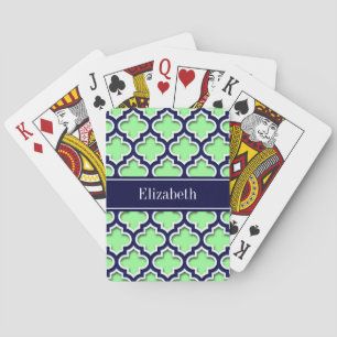 Mintgroen, Navy Marokkaans #5DS Navy naammonogram Pokerkaarten