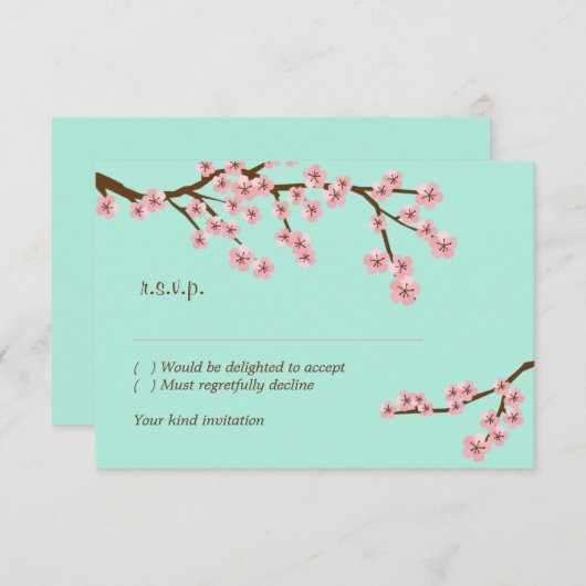 Mintgroen & Roze Kersenbloesem Modern RSVP (Voorkant / Achterkant)