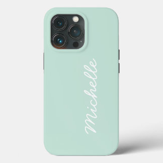Mintgroen & Witte Aangepaste Cursieve Naam of Teks iPhone 13 Pro Hoesje