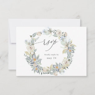 Mintgroen & Witte Bloemen met Maaltijd RSVP Kaartje