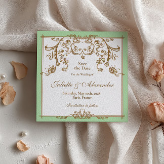Mintgroene Barok Save the Date Kaart
