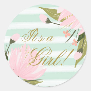 Mintgroene en Roze Baby Shower Ronde Sticker