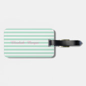 Mintgroene gestreepte Monogram- Persoonlijk Bagagelabel (Achterkant horizontaal)