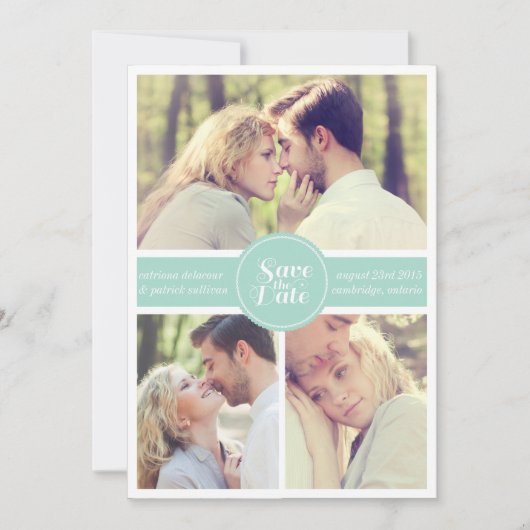 Mintgroene gestreepte save the date-aankondiging kaart (Voorkant)