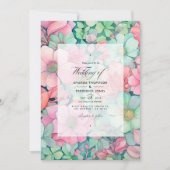 Mintgroene, roze en duifgrijze bruiloft kaart (Voorkant)