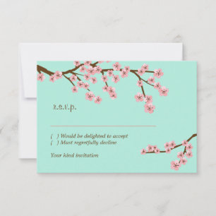 Mintgroene & Roze Kersenbloesem Moderne RSVP Kaartje