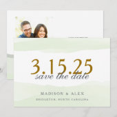 Mintgroene waterverf save-the-date kaart (Voorkant / Achterkant)