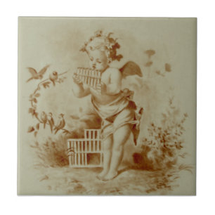 Minton Cherub die Pan Pipes afspeelt voor HP Repro Tegeltje