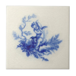 Minton Putti Cherub Sheep Flow Blue c.1875 Repro Tegeltje