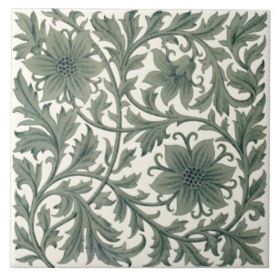 Minton Wm Morris Style Repro 1890s Tile on Cream Tegeltje