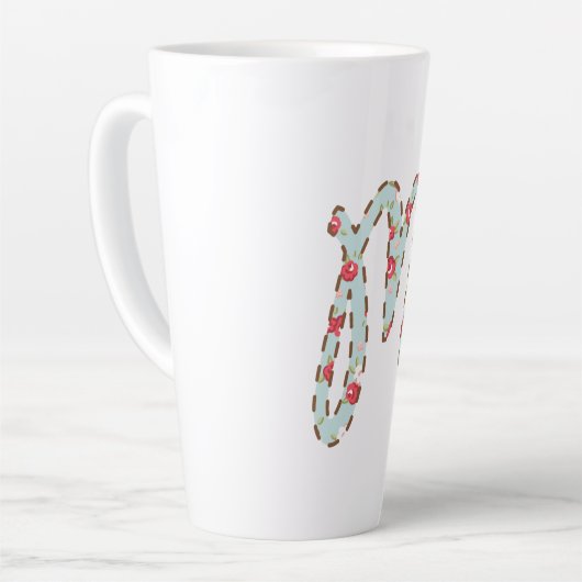 Mintroze bloemige letter M Latte Mok (Linkerhoek)