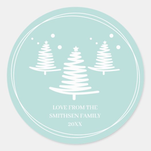 Mintwitte minimalistische kerstbomen ronde sticker (Voorkant)