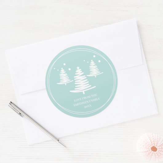 Mintwitte minimalistische kerstbomen ronde sticker (Envelop)