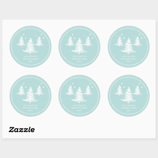 Mintwitte minimalistische kerstbomen ronde sticker (Vel)