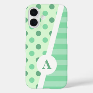 Minty Fresh Polka Dot en Stripe Patroon iPhone 16 Hoesje