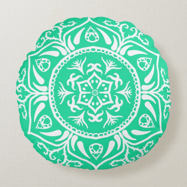 Minty Mandala Rond Kussen (Voorkant)