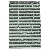 Minty Mint Green & Silver Glitter Stripes Party Medium Cadeauzakje (Achterkant)