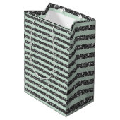 Minty Mint Green & Silver Glitter Stripes Party Medium Cadeauzakje (Achterkant Gekanteld)