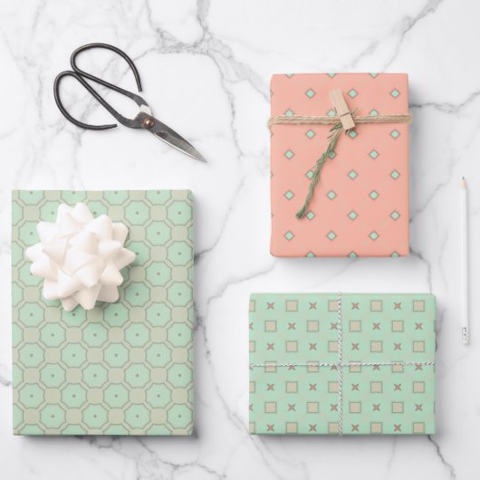 Minty Peach Serenade Wrapping Paper Flat Sheet Set (Voorkant)