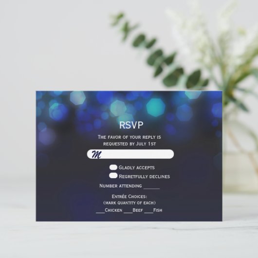 Minuit Sky Bokeh Lights RSVP Mariage Card Insertio (Debout devant)