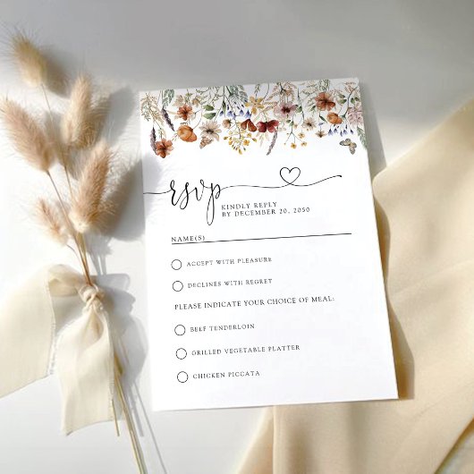 Minuscule carte RSVP de mariage Fleur sauvage