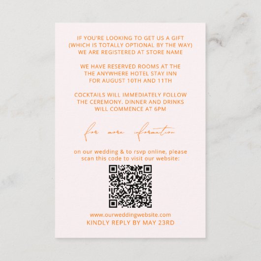 Minuscule rose et orange Détails Carte et code QR (Dos)