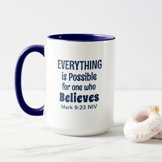 Miracle Bible Verse Christelijk Geloof Navy Blue Mok (Met donut)